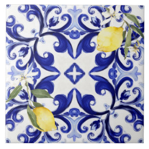 Carreau style sicilien, citrons, majolica