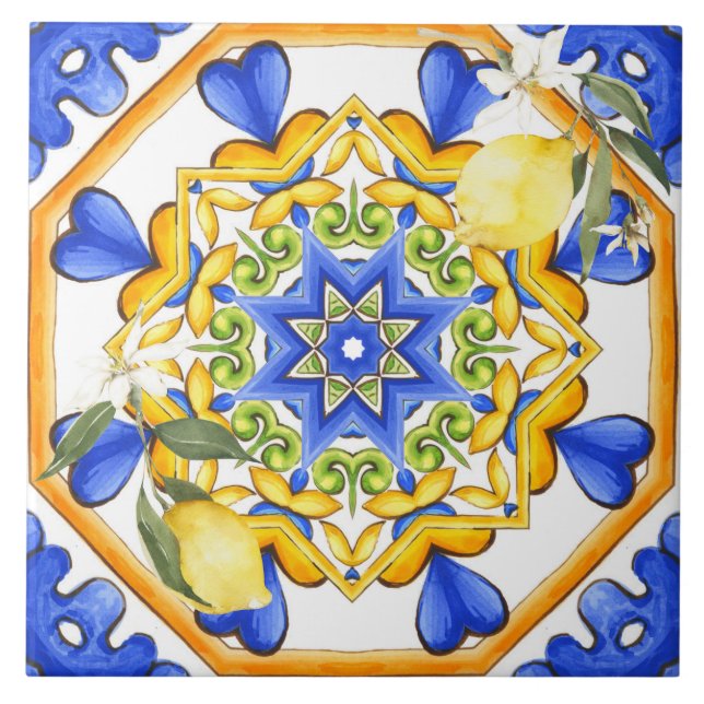 Carreau style sicilien, citrons, majolica (Devant)