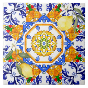 Carreau Style sicilien, citrons, majolica Carrelage en cér