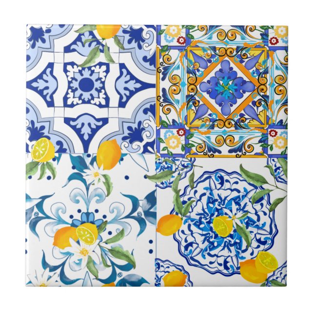 Carreau style sicilien, majolica, citrons  (Devant)