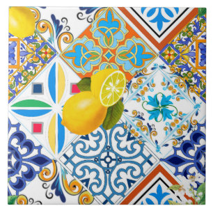 Carreau style sicilien, majolica, citrons               