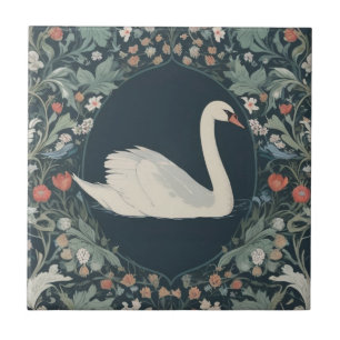 Carreau Style Swan William Morris Face droite à Floral