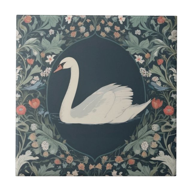 Carreau Style Swan William Morris Face gauche Floral (Devant)