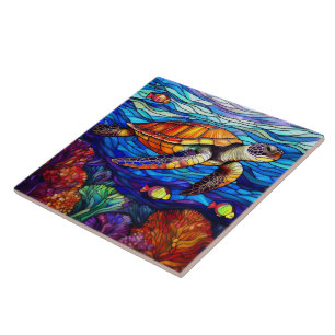 Carreau Style verre tendu tortue de mer hawaïenne art Honu