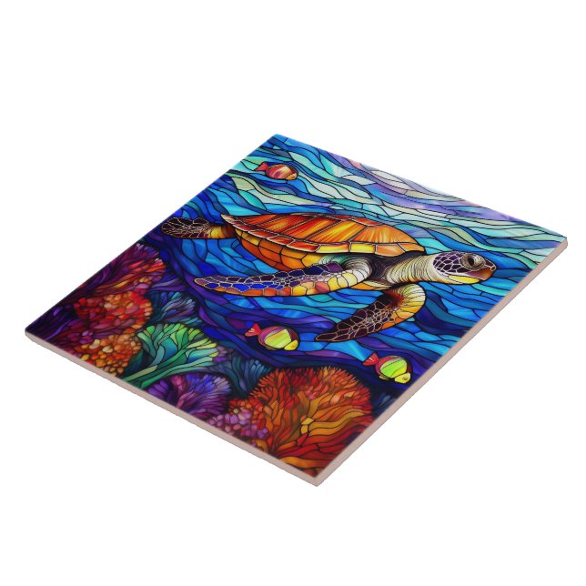 Carreau Style verre tendu tortue de mer hawaïenne art Honu (Côté)