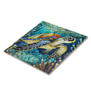 Carreau Style verre tendu tortue de mer hawaïenne art Honu