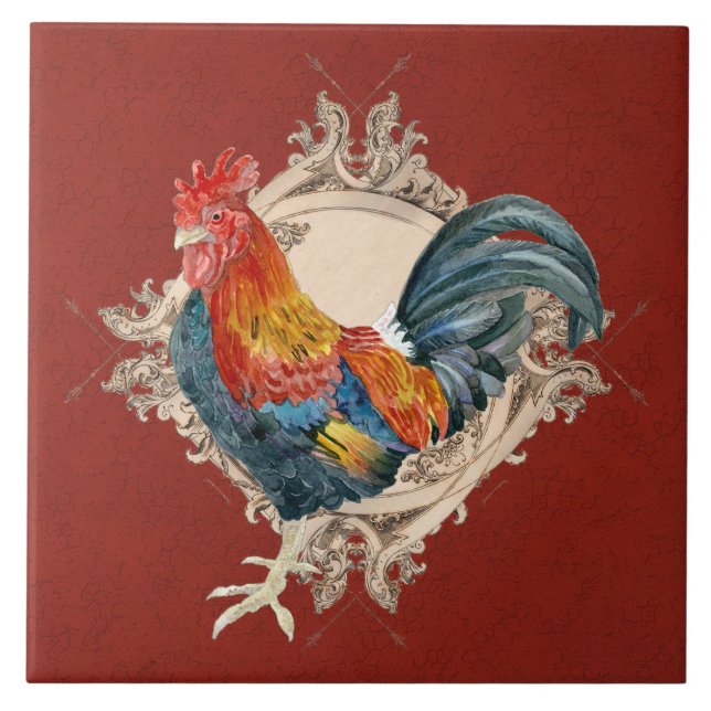 Carreau Style vintage Pays Français Rustique Barne Rooster (Devant)