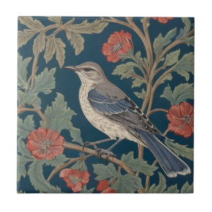 Carreau Style William Morris Face gauche Mockingbird Bird