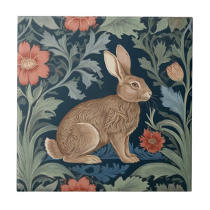 Carreau Style William Morris Rabbit droit face floral