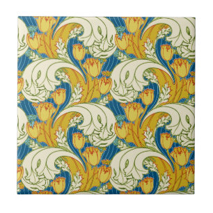 Carreau Style William Morris Tulp Tissu Floral Turquoise e