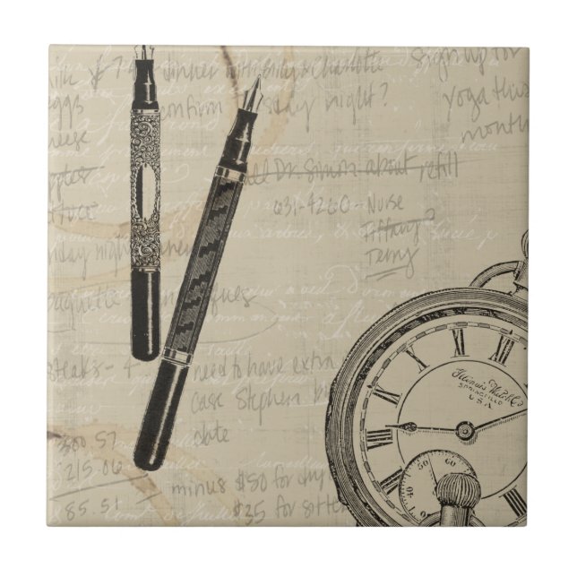 Carreau Stylos de fontaine et Watchface avec des notes (Devant)
