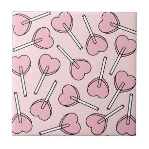 Carreau Sucettes roses, sucettes en forme de cœur, motif d