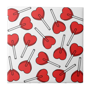Carreau Sucettes rouges, sucettes en forme de cœur, motif