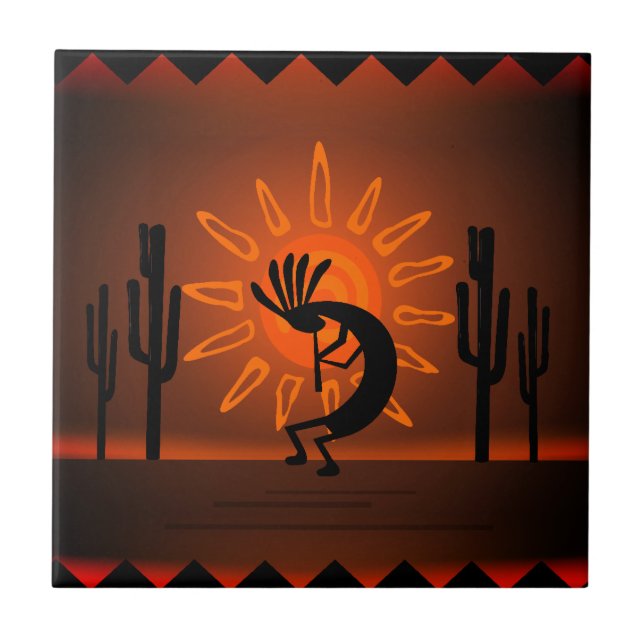 Carreau Sud-ouest Kokopelli Desert Sunset Brown (Devant)