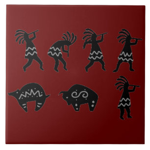 Carreau Sud-ouest Petroglyh Dark Red Kokopelli