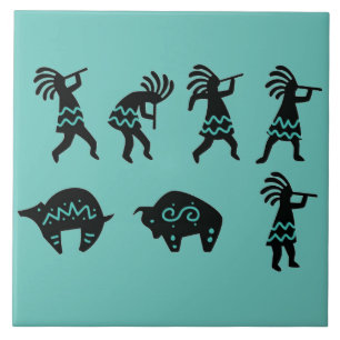 Carreau Sud-ouest Petroglyh Turquoise Kokopelli