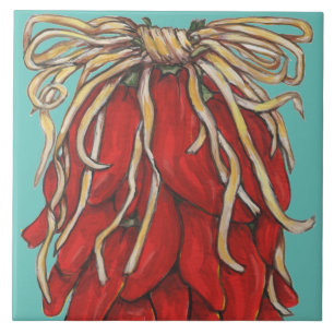 Carreau Sud-Ouest Red Chile Ristra Top House # Turquoise