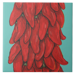 Carreau Sud-Ouest Red Chili Pepper Ristra Middle Turquoise