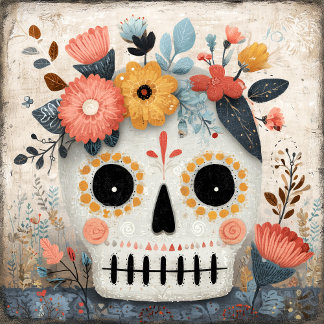 Carreau Sugar Skull Boho Day Of The Dead Ceramic Tile