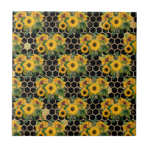 Carreau Sunflower Yellow Bouquet Honeycomb Noir
