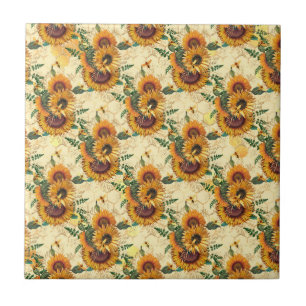 Carreau Sunflowers Yellow Gold Honeycomb Bees