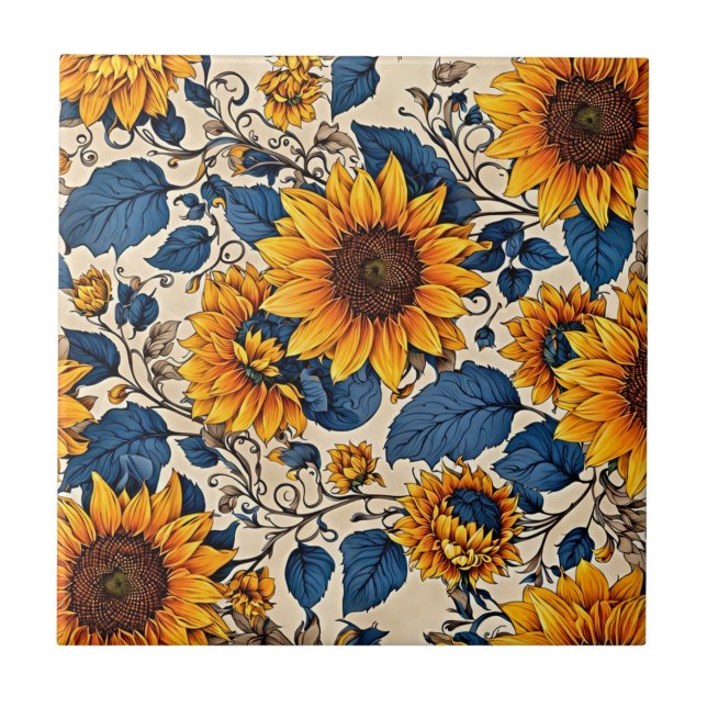 Carreau Sunlit Blooms : Artwork Motif de tournesols (Devant)