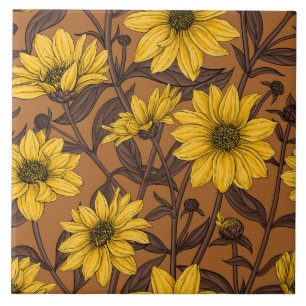 Carreau Sunroot, tournesol sauvage en jaune et marron