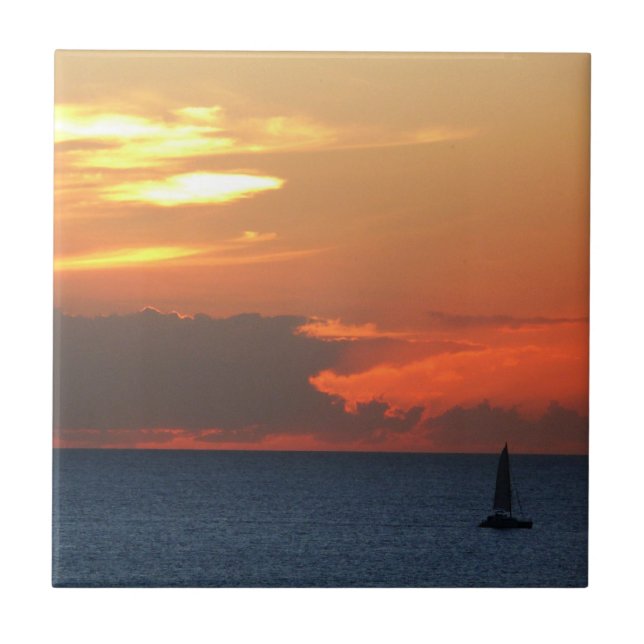 Carreau Sunset Clouds and Sailboat Seascape (Devant)