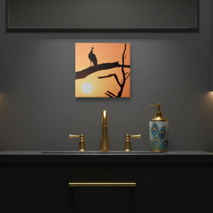 Carreau Sunset Majesty : Peacock Silhouette céramique Carr