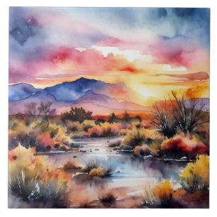 Carreau Sunset & Mountains Sud-Ouest Style aquarelle