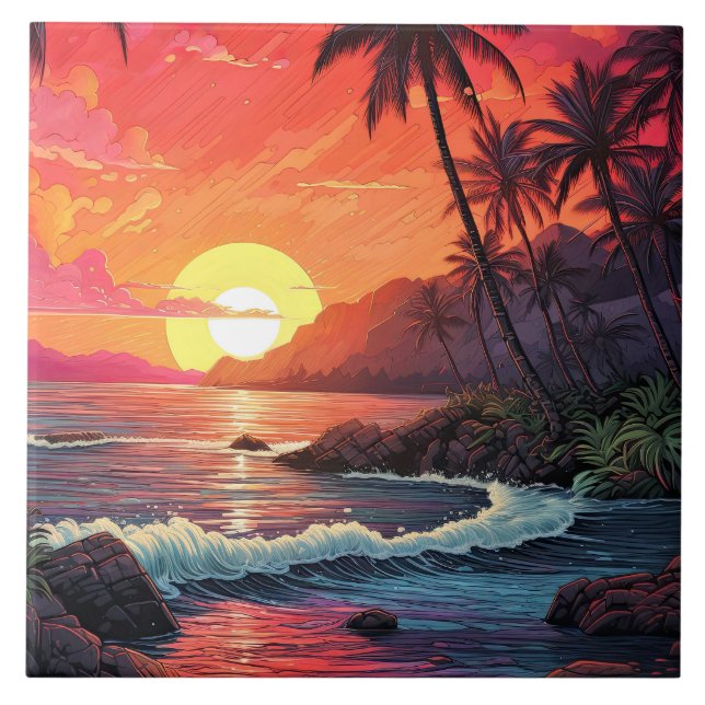 Carreau Sunset Tropical Beach Paradise Island  (Devant)