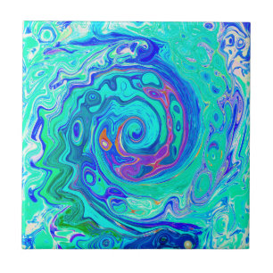 Carreau Super Abstrait Ocean Blue et Green Liquid Swirl