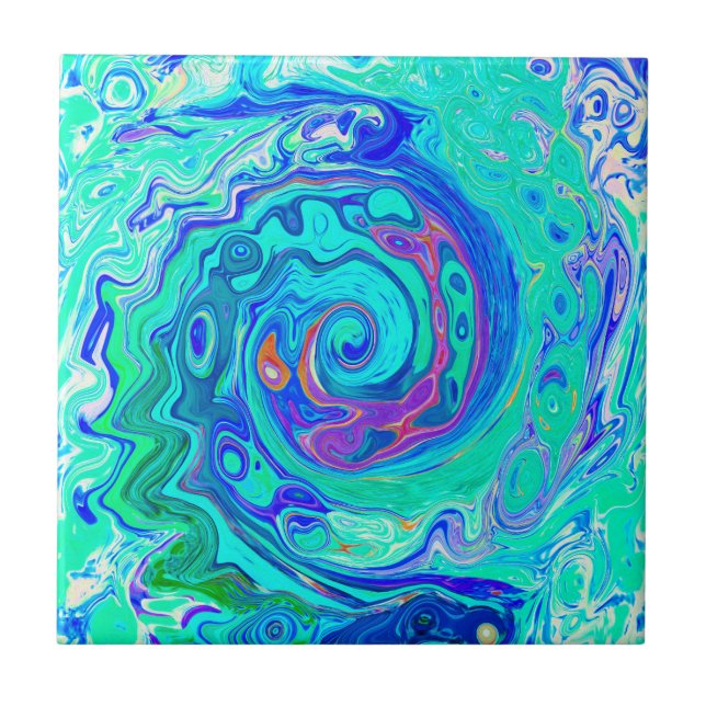 Carreau Super Abstrait Ocean Blue et Green Liquid Swirl (Devant)