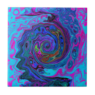 Carreau Super Retro Blue et Purple Swirl Abstrait