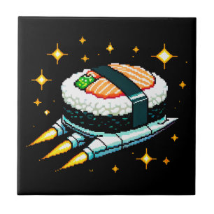 Carreau Sushi Spacship Pixel Art Flying Sushi Roll Design