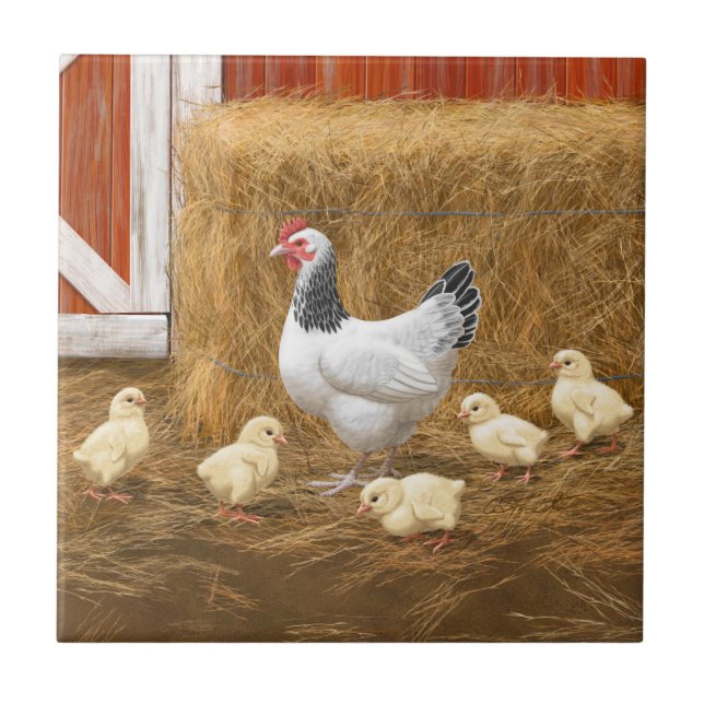 Carreau Sussex Chicken Mama Hen et Chicks (Devant)