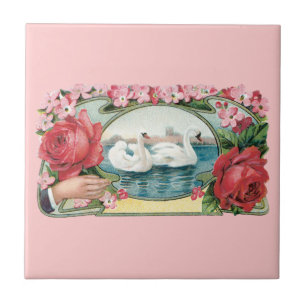 Carreau Swans et art Vintage Rose