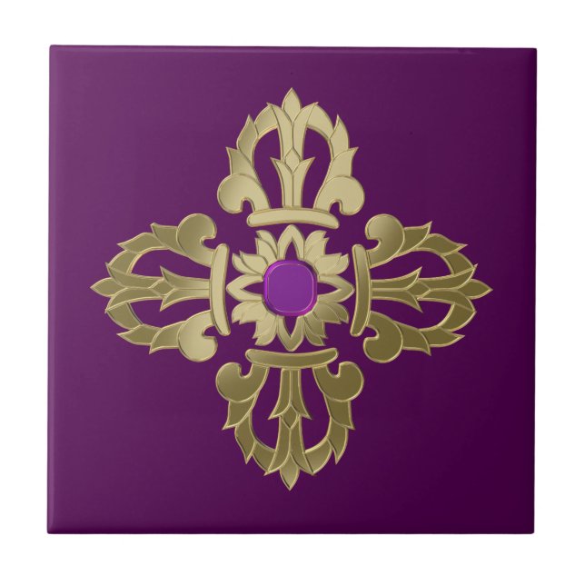 Carreau Symbole bouddhiste doré Vajra (Devant)
