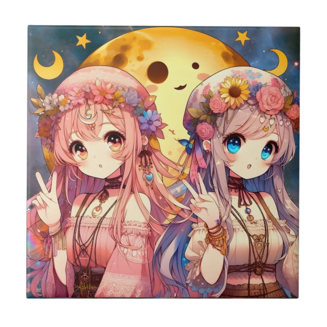 Carreau SYMBOLE DE LA FEMME Anime Hippie Lune Filles Donne (Devant)