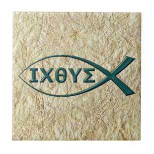 Carreau Symbole de poisson Jésus en céramique