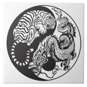 Carreau symbole de yang de yin de dragon et de tigre