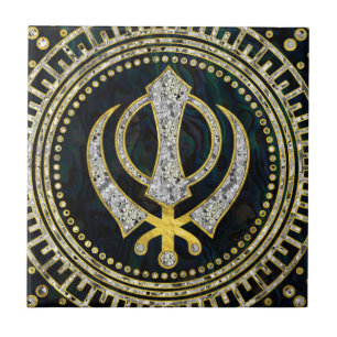 Carreau Symbole décoratif de Khanda avec les pierres