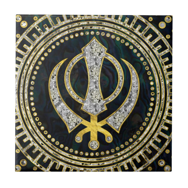 Carreau Symbole décoratif de Khanda avec les pierres (Devant)