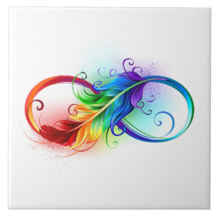 Carreau Symbole d'infini avec plume arc-en-ciel