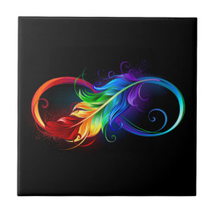 Carreau Symbole d'infini avec plume arc-en-ciel