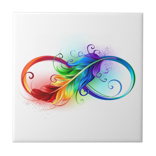 Carreau Symbole d'infini avec plume arc-en-ciel (Devant)
