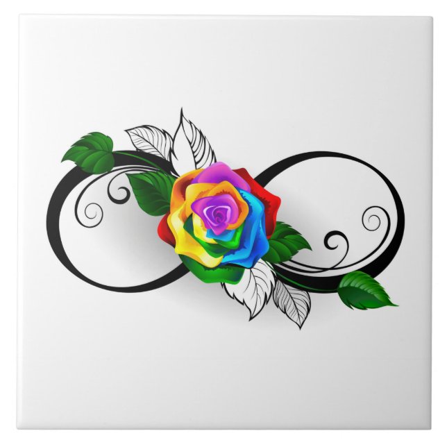 Carreau Symbole d'infini avec Rose arc-en-ciel (Devant)