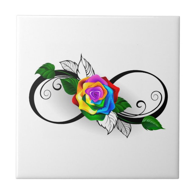 Carreau Symbole d'infini avec Rose arc-en-ciel (Devant)