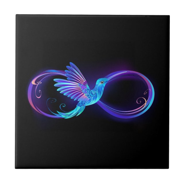 Carreau Symbole d'infini néon avec colibri brillant (Devant)
