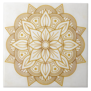 Carreau Symbole floral doré - Tuile carrée en art